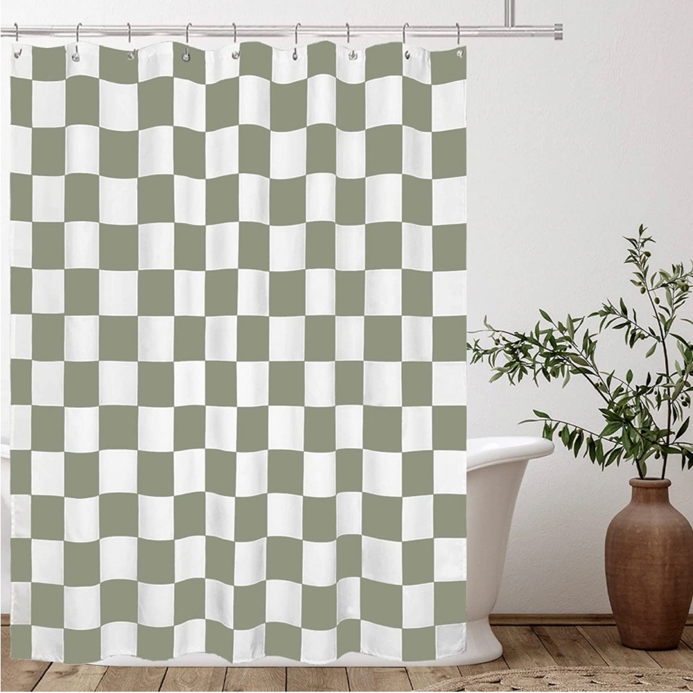 Sage/Cream Checkered Shower Curtain